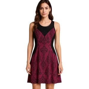 Buffalo David Bitton XS Lace Fit & Flare Party Dress‎ Garnet Black
